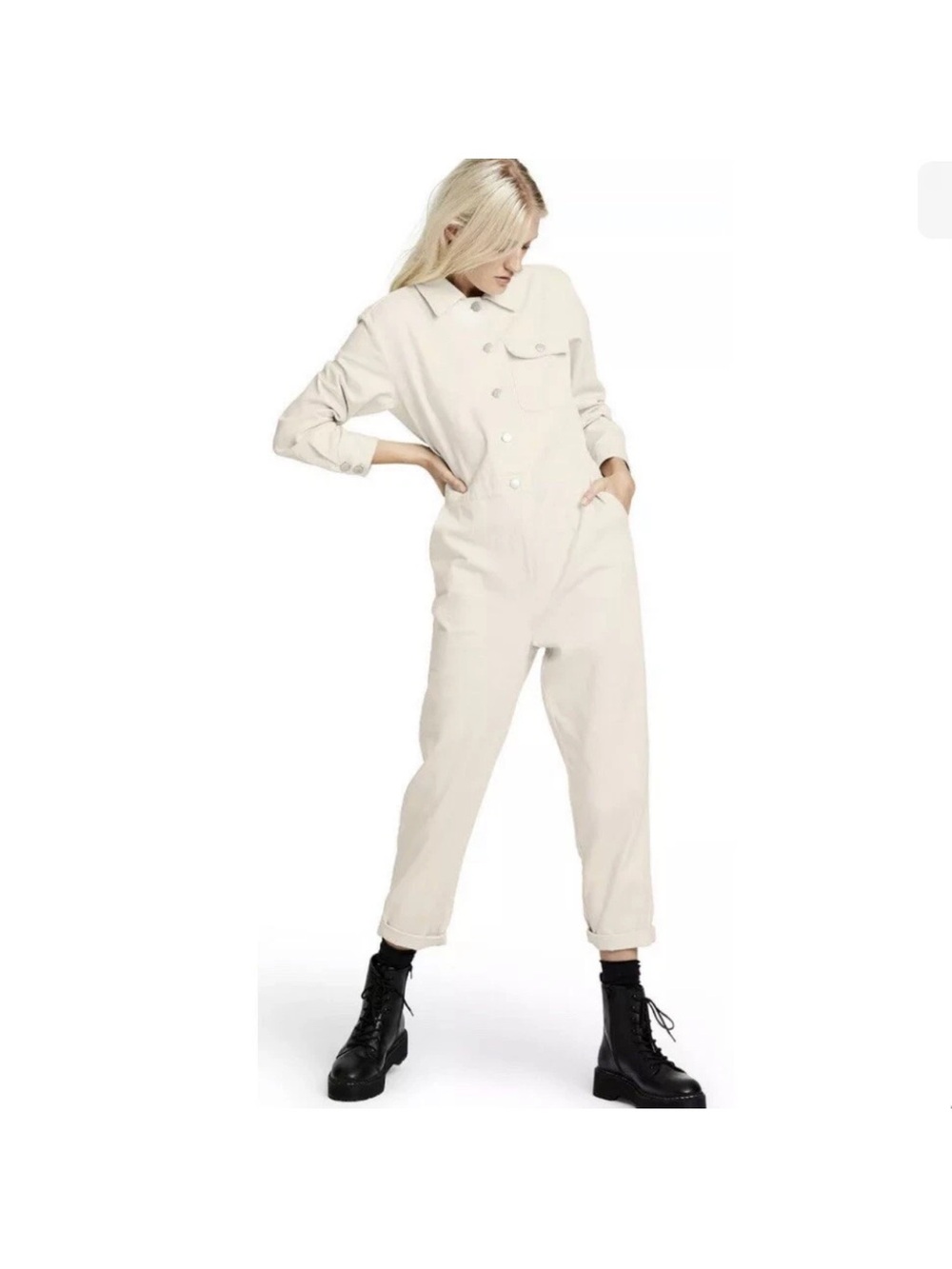 Sandy Liang x Target Button-Front Long Sleeve Jumpsuit in the shade "Birch"